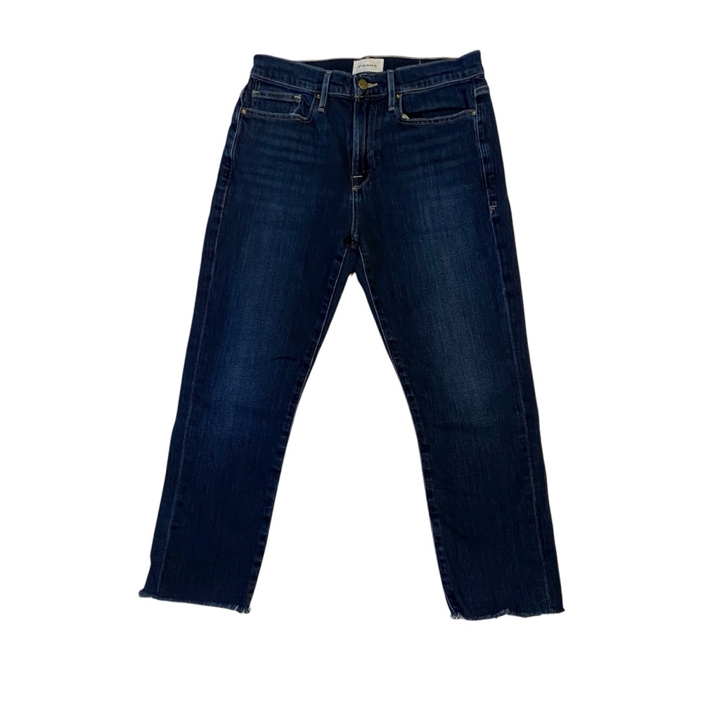 FRAME Le Beau Crop Jeans Raw Hems Dark Wash Womens Size 26